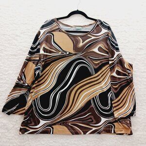 Tunic Top Size 3X Brown Black Swirl Artsy Retro Bold Gallery Core Lounge Luxe